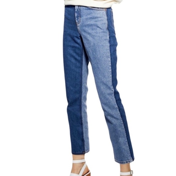 TOPSHOP Moto High Rise Distressed Two Tone Blue Skinny Jean Size 26 - Picture 11 of 11